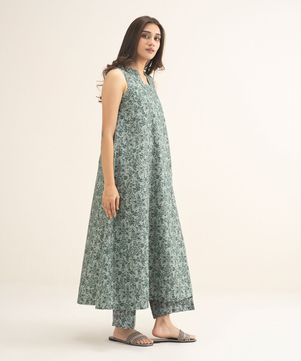 Women's Two Piece Grey Arabic Khaddar Printed Suit