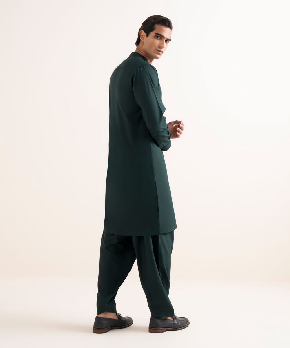 Men's Stitched Premium Wash & Wear Green Suit