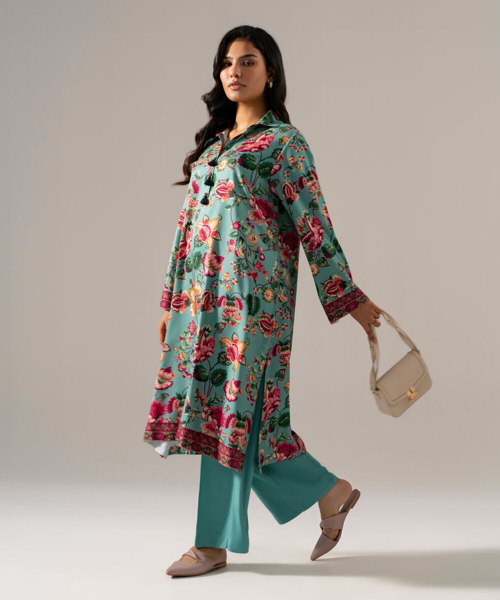 Women's RTW Viscose Marina Printed Blue 2 Piece Suit