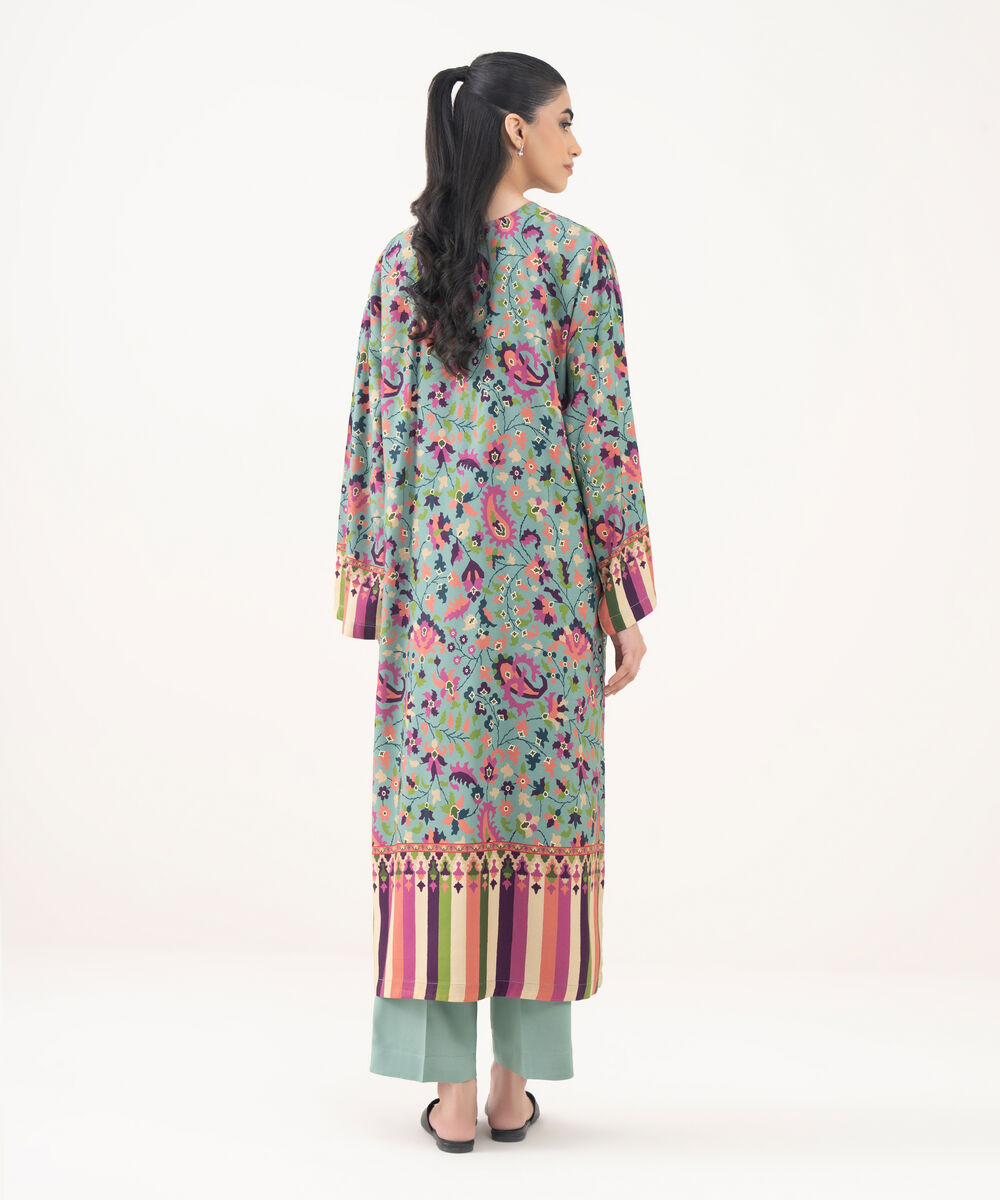 Women's RTW Viscose Linen Green Printed Drop Shoulder Shirt