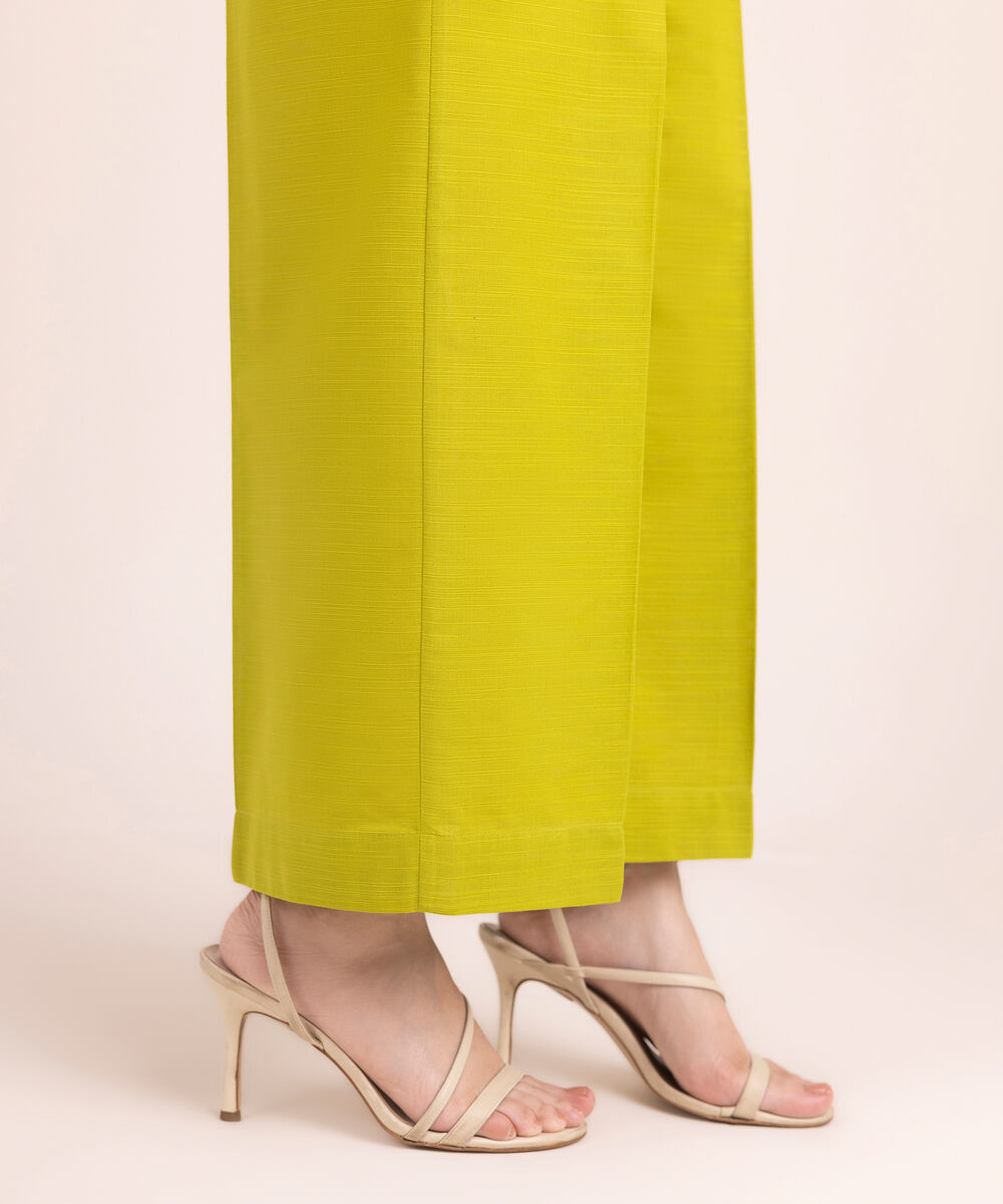 Women's RTW Khaddar Solid Green Straight Pants