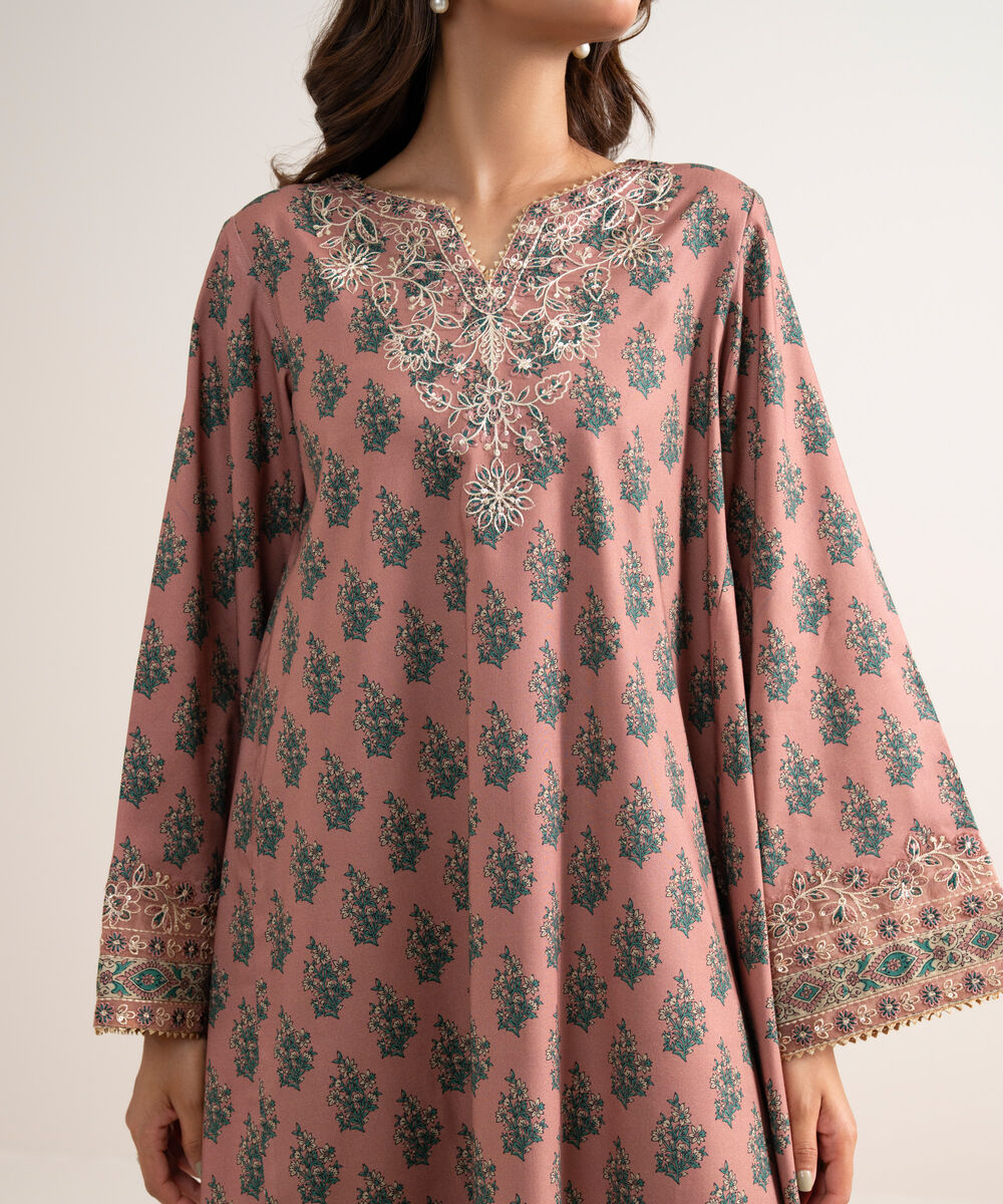Women's Unstitched Embroidered Linen Tea Pink 3 Piece Suit