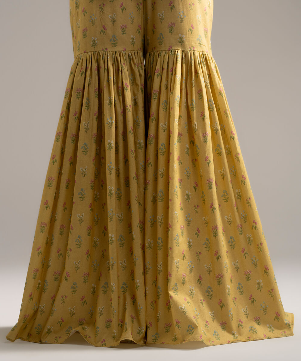 Women's RTW Cambric Printed Yellow Gharara