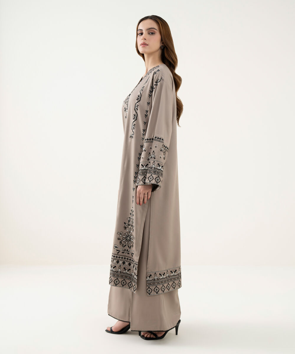 Women's RTW Viscose Marina Embroidered Straight Grey Shirt