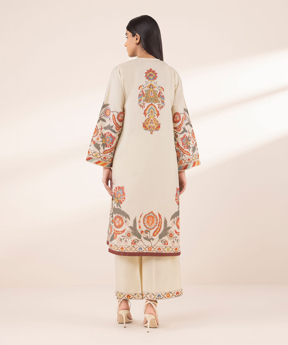 Women's RTW Zari Lawn Beige Printed Boxy Shirt