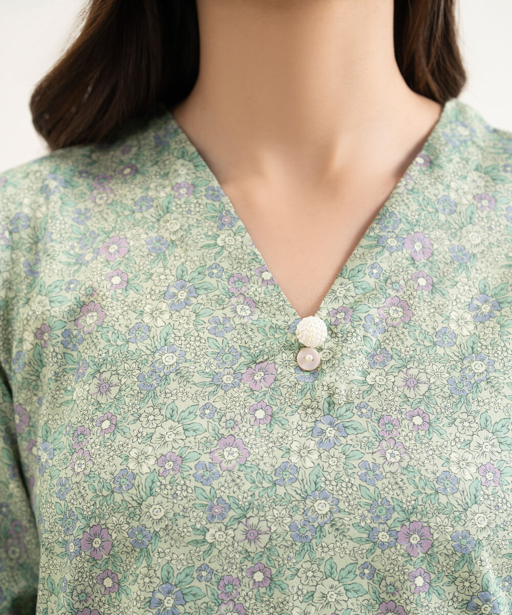 Women's RTW Cotton Viscose Printed Green Straight Shirt