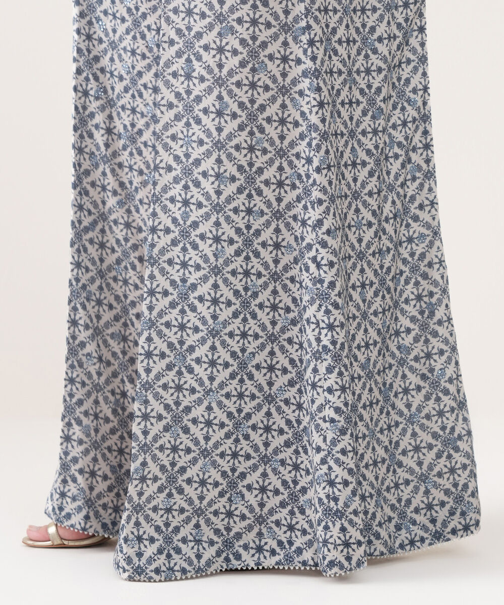 Women's RTW Viscose Raw Silk Embroidered White Sharara