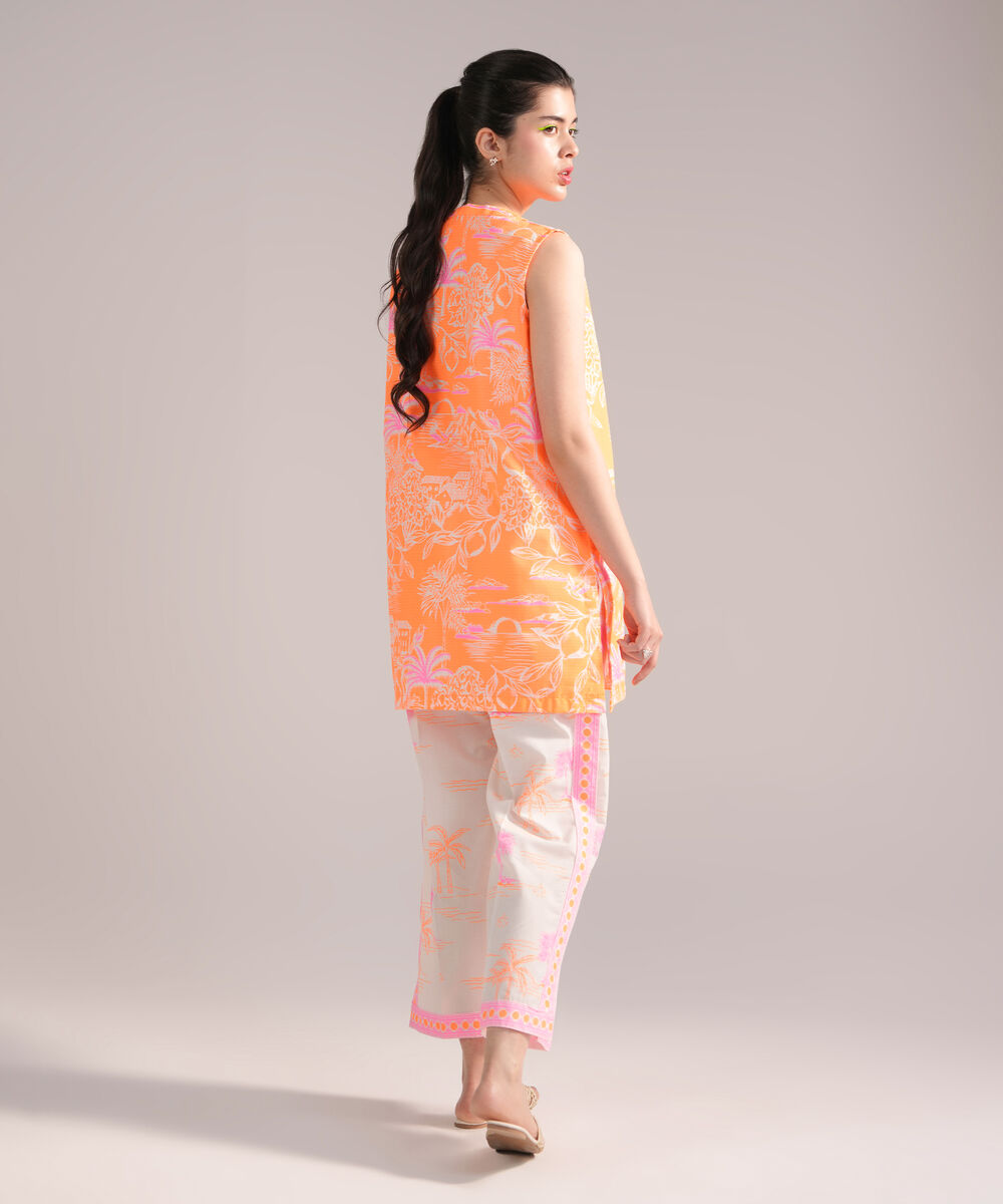 Women's RTW Dobby Printed Bright Orange 2 Piece Suit