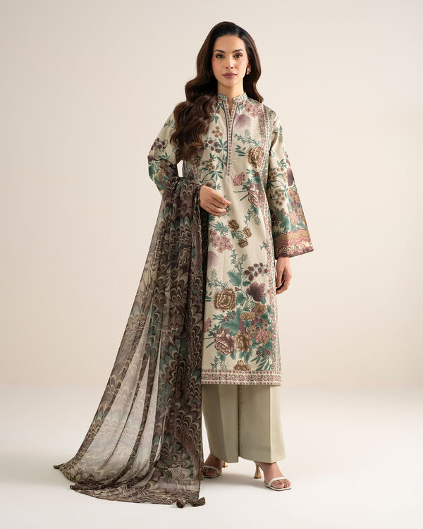 3 Piece - Printed Cotton Suit