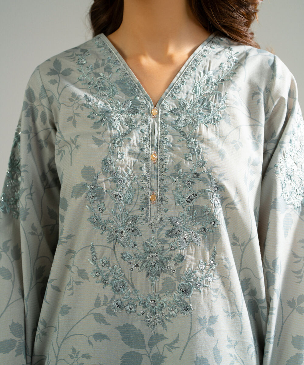 Women's RTW Zari Lawn Embroidered Grey 3 Piece Suit