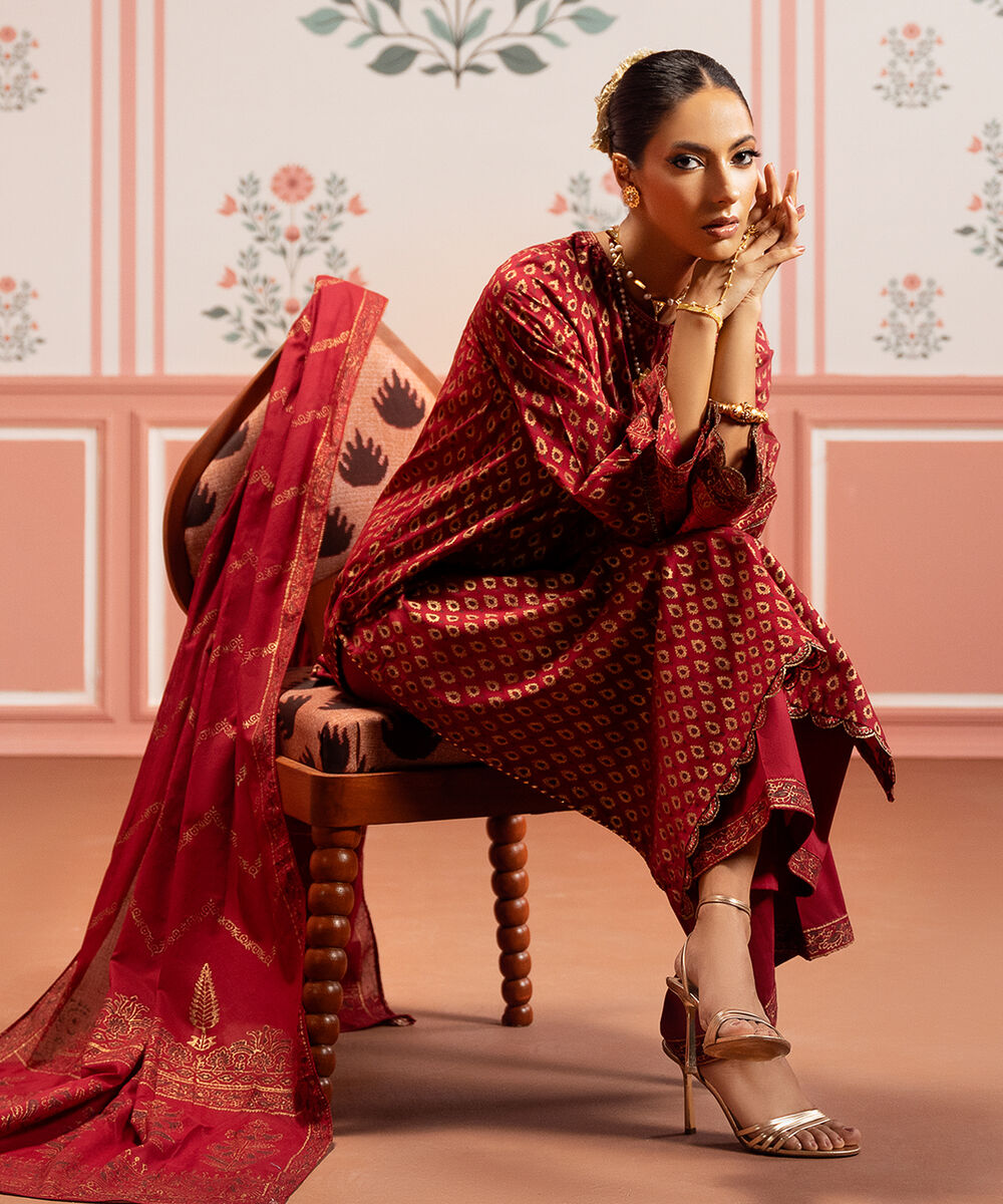 Fine Voile Red Printed Dupatta