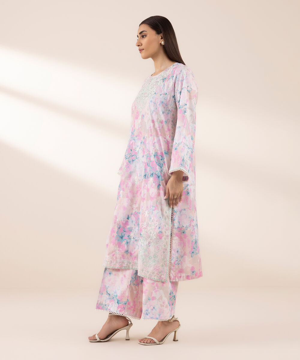 Women's RTW Lawn Pink Embroidered A-Line Shirt
