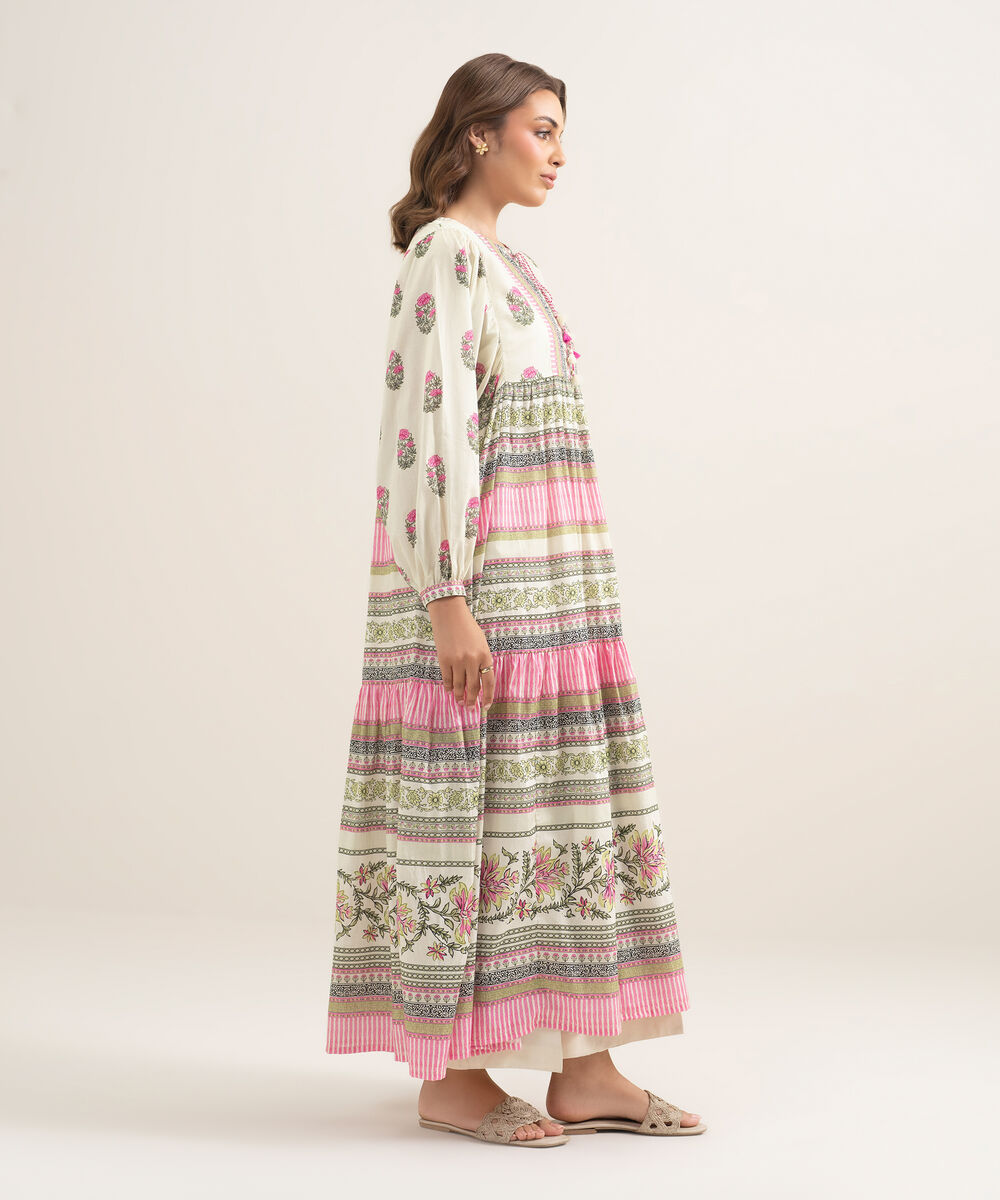 Women's RTW Lawn Printed Off White Dress Shirt