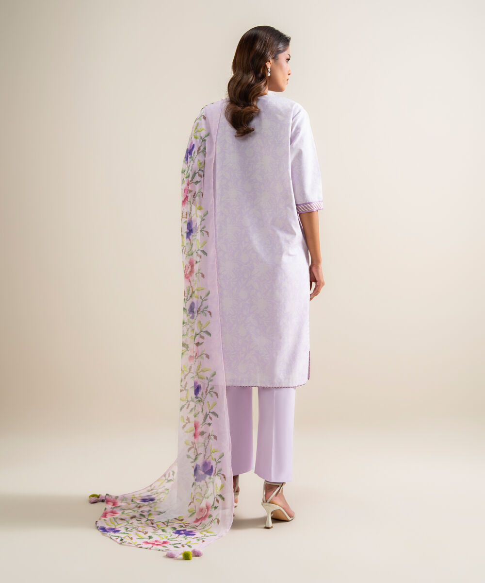 Women's Unstitched Zari Cotton Embroidered Purple 3 Piece Suit