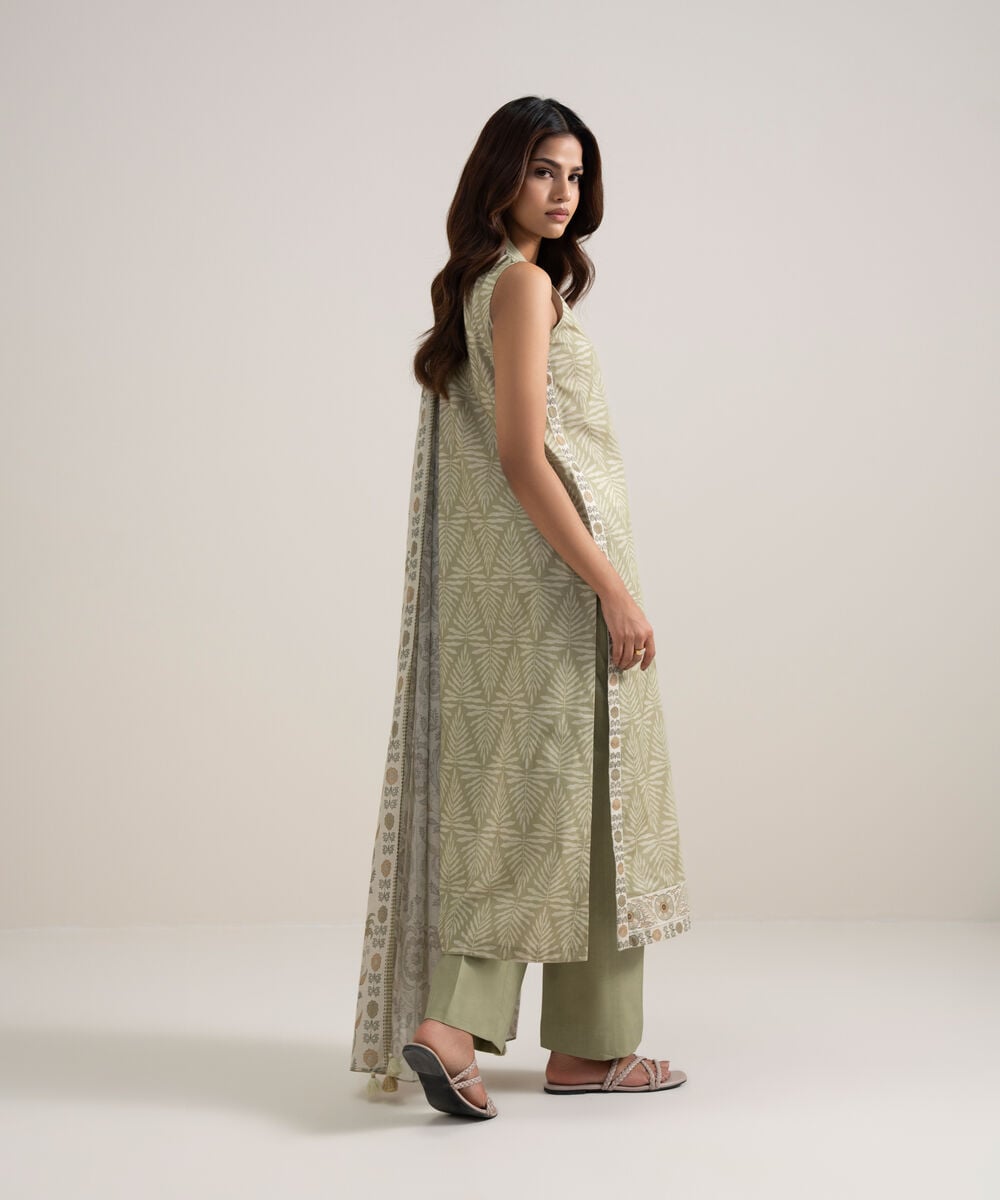 Women's Unstitched Lawn Printed Sage Green 3 Piece Suit