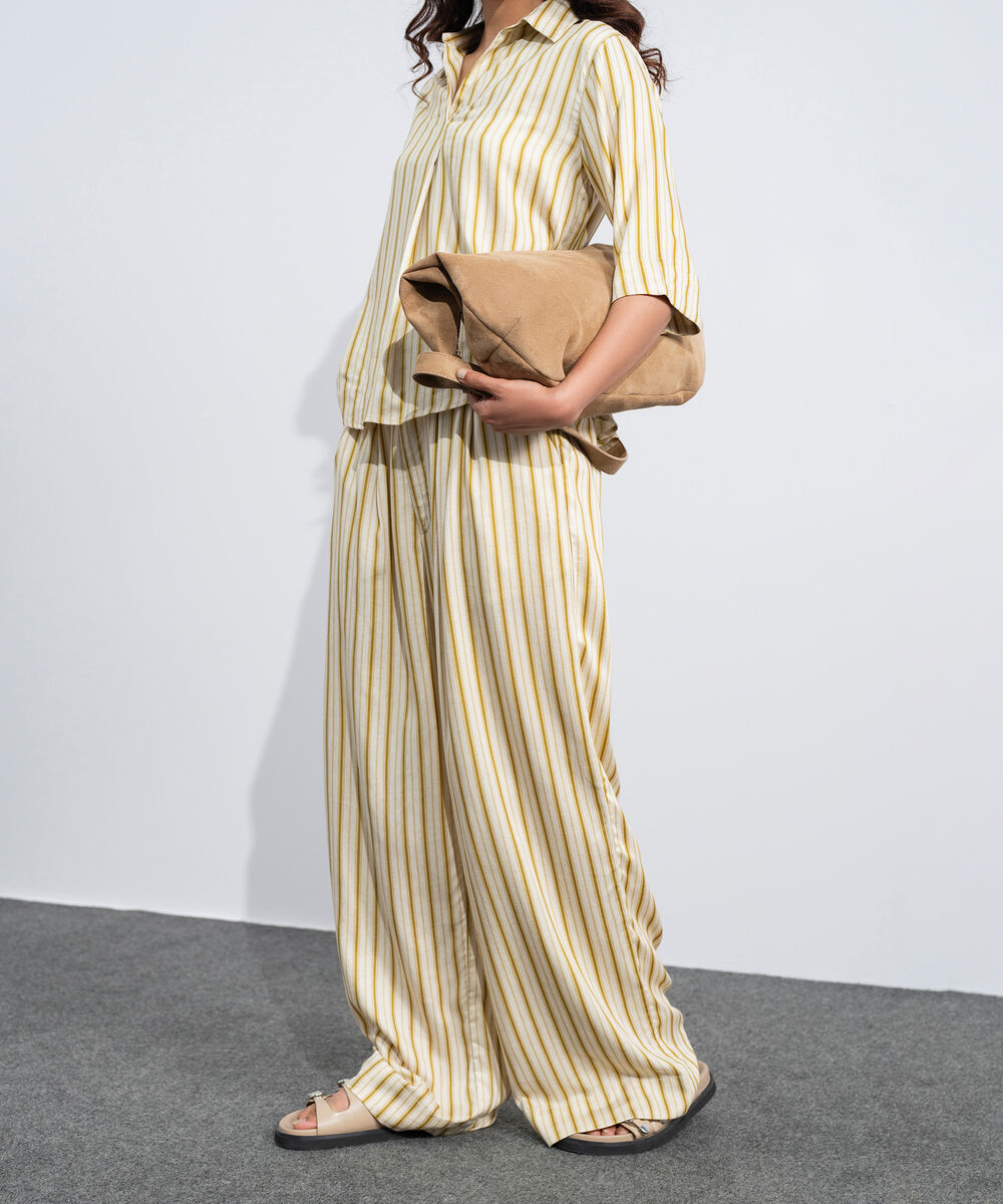 Women's Western Off White Linen Blend Printed Stright-Fit Trousers