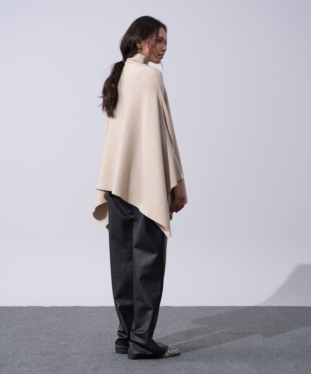 Women's Western Wear Beige Cape Knit Jumper