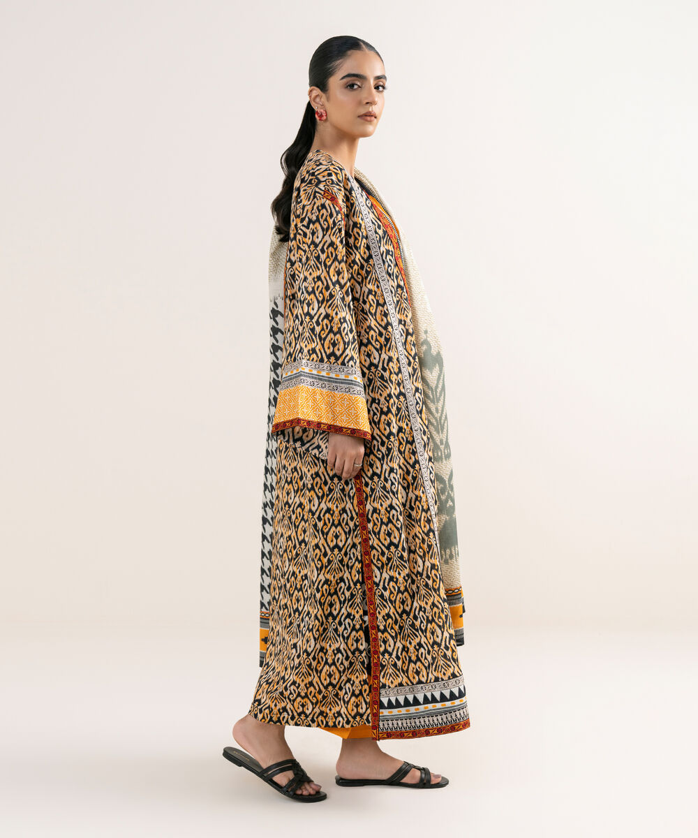 Women's RTW Lawn Beige Embroidered 3 Piece Suit