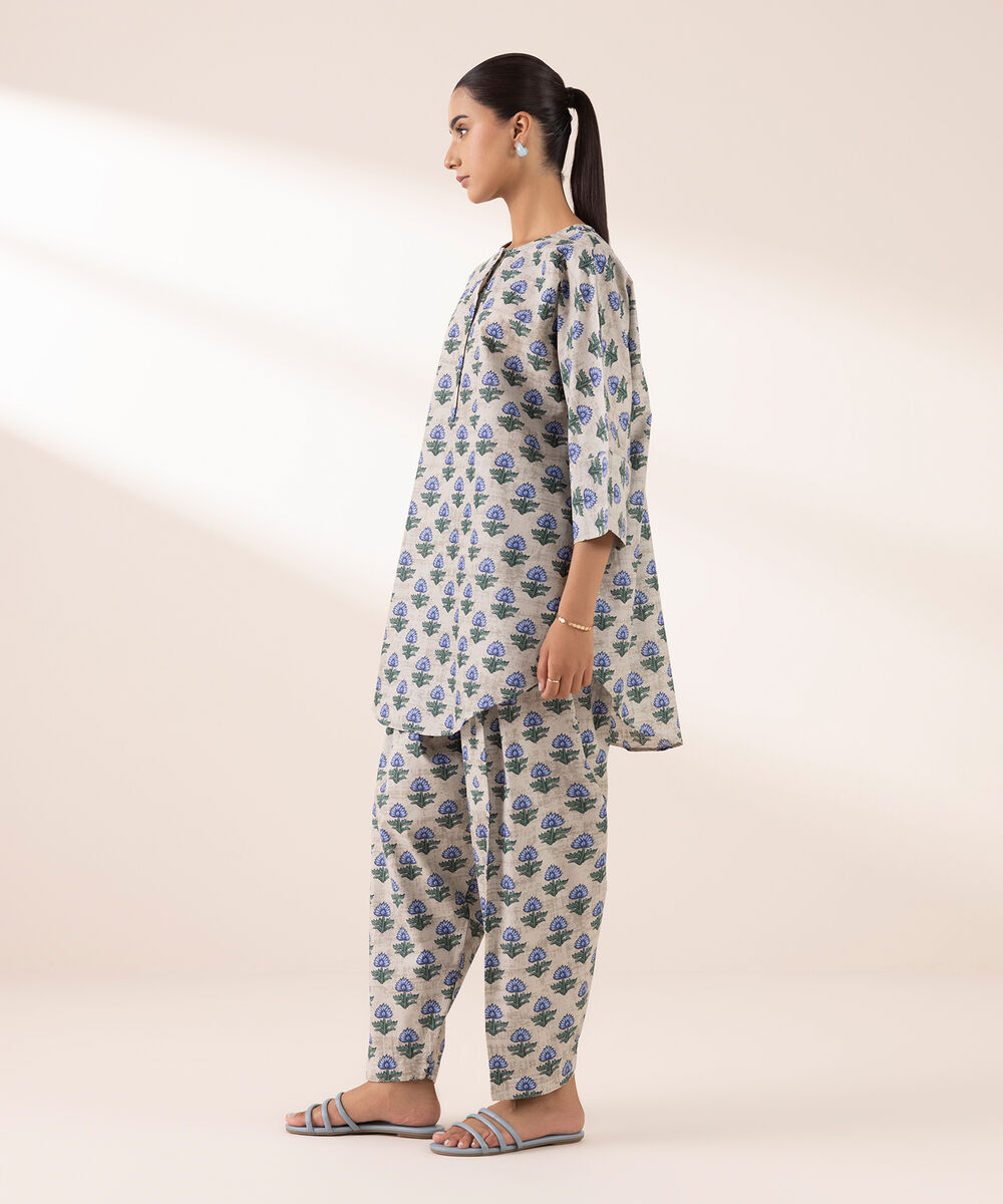 Women's RTW Lawn Grey Printed Boxy Shirt