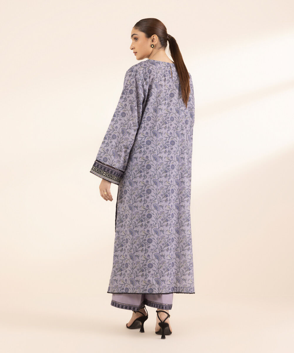 Women's RTW Lawn Purple Embroidered A-Line Shirt