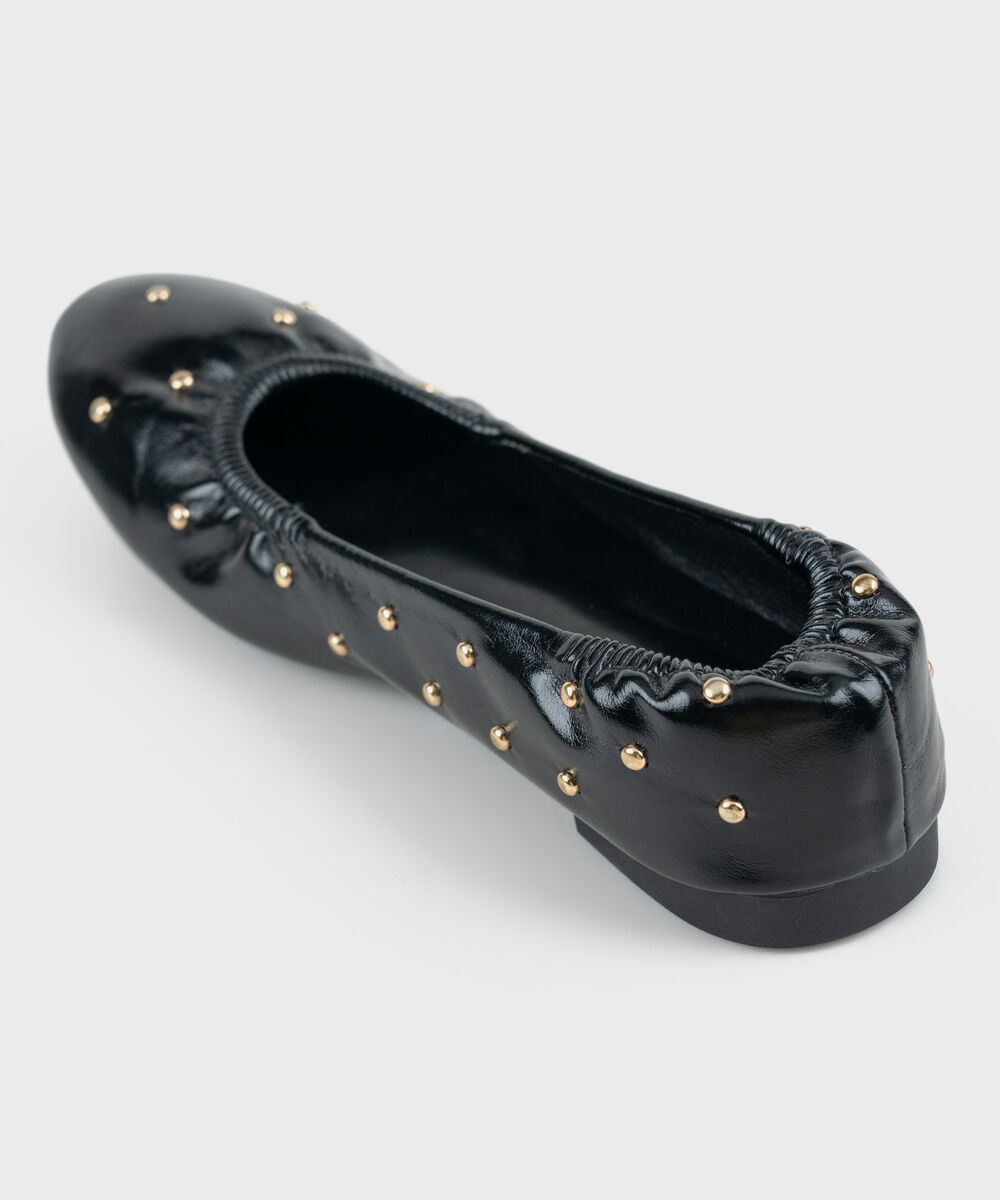 Women's Black Ballet Pumps With Stud Embellishment