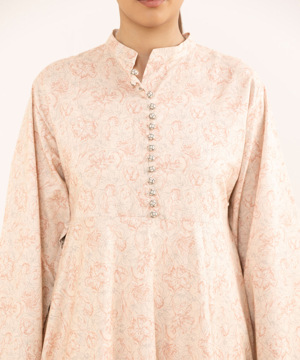 Women's Unstitched Lawn Printed Pink Three Piece Suit