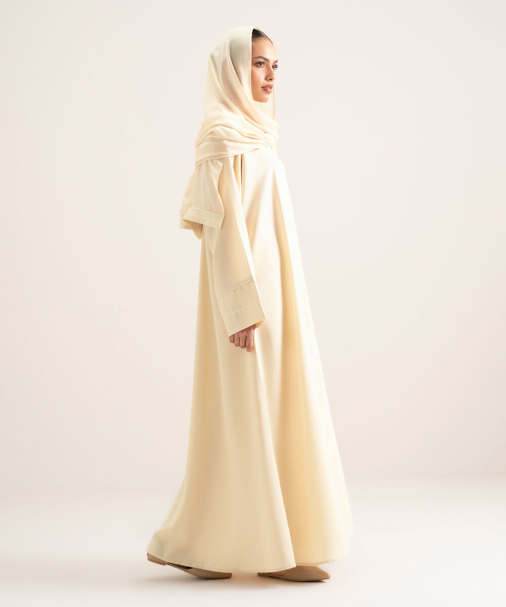 Women's White V-Neck Embroidered Abbaya Set