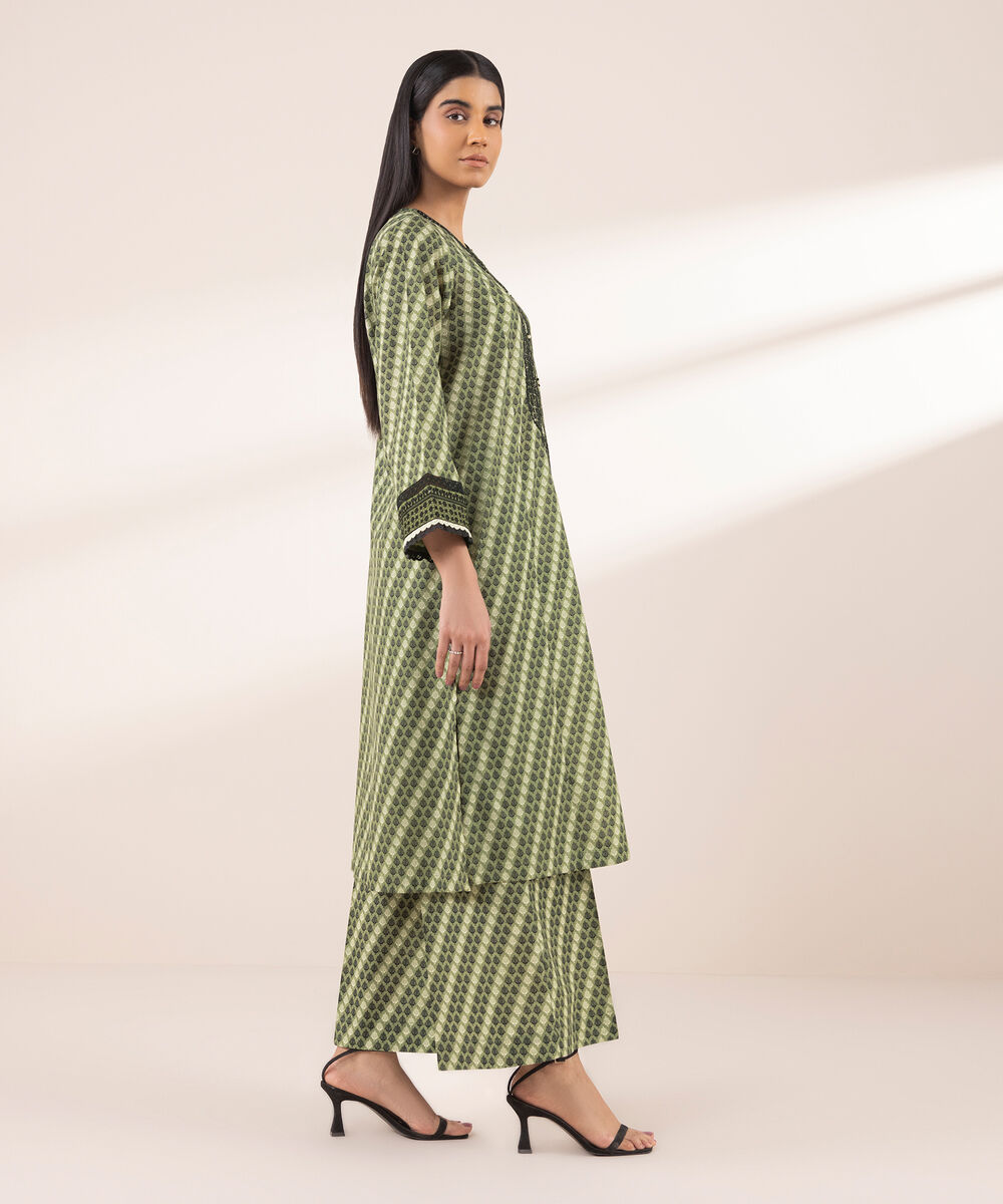 Women's RTW Lawn Green Embroidered A-Line Shirt