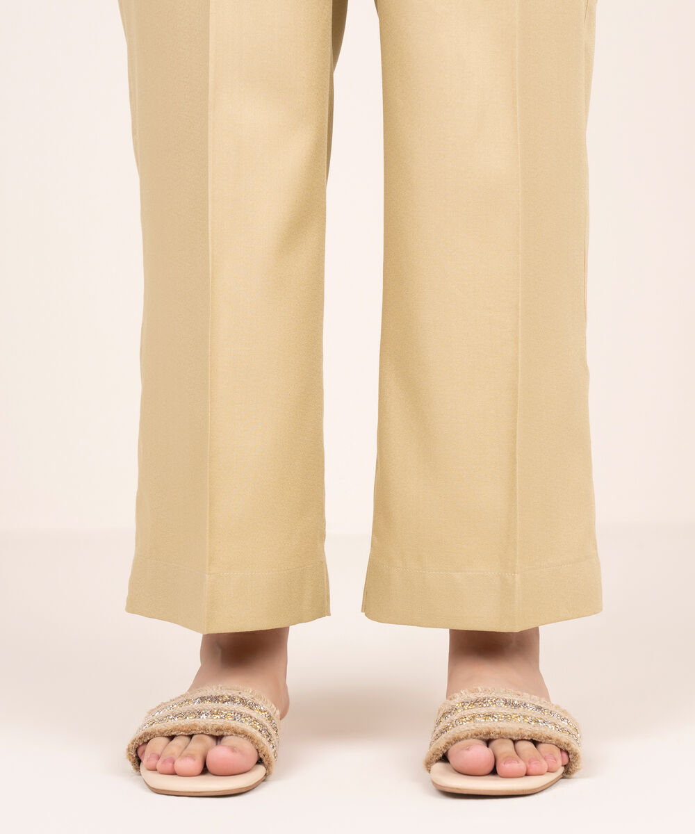 Women's RTW Dobby Beige Solid Straight Pants