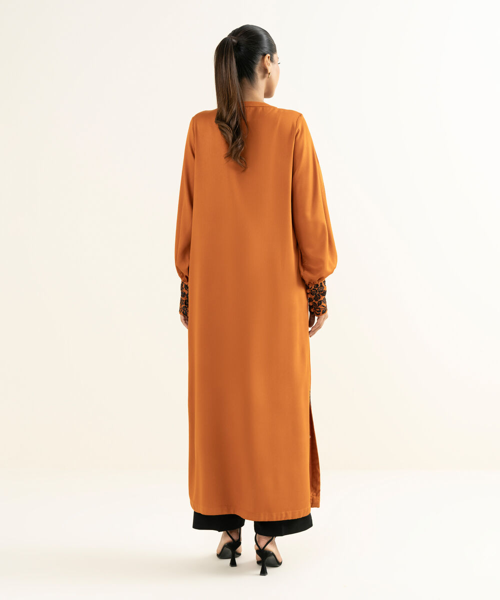 Women's RTW Bedford  Embroidered Rust Straight Shirt