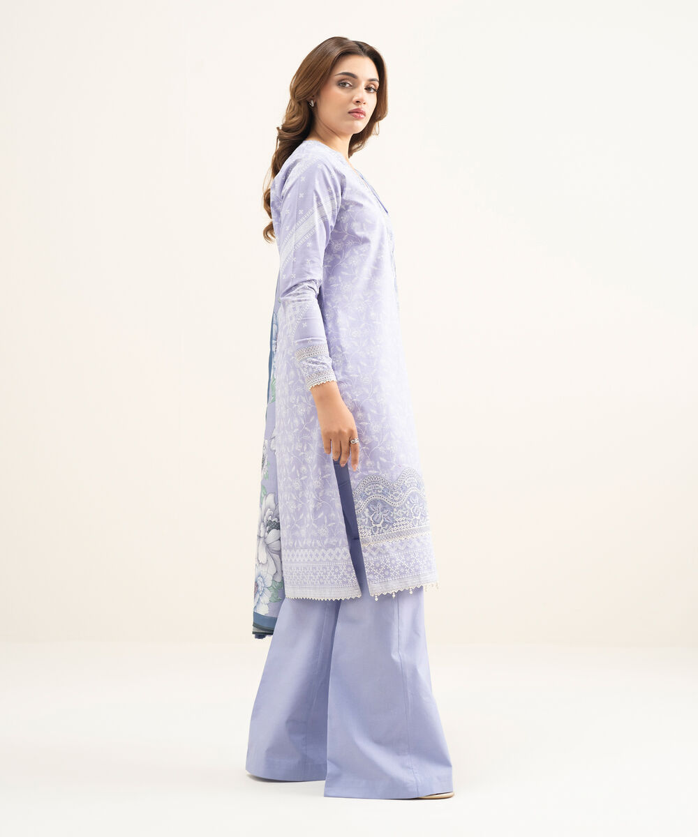 Women's Unstitched Lawn Purple Embroidered 3 Piece Suit