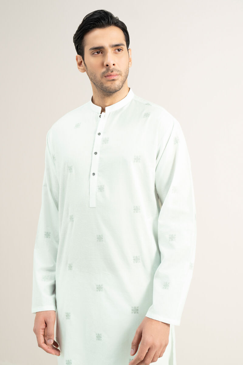 Embroidered Cotton Jacquard Kurta
