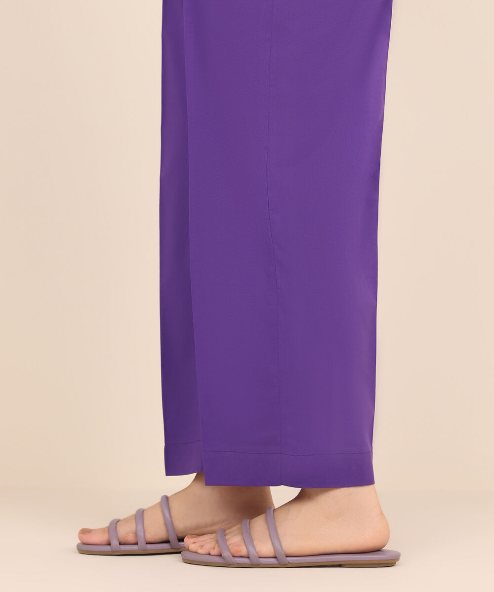 Women's RTW Cambric Purple Solid Straight Pants