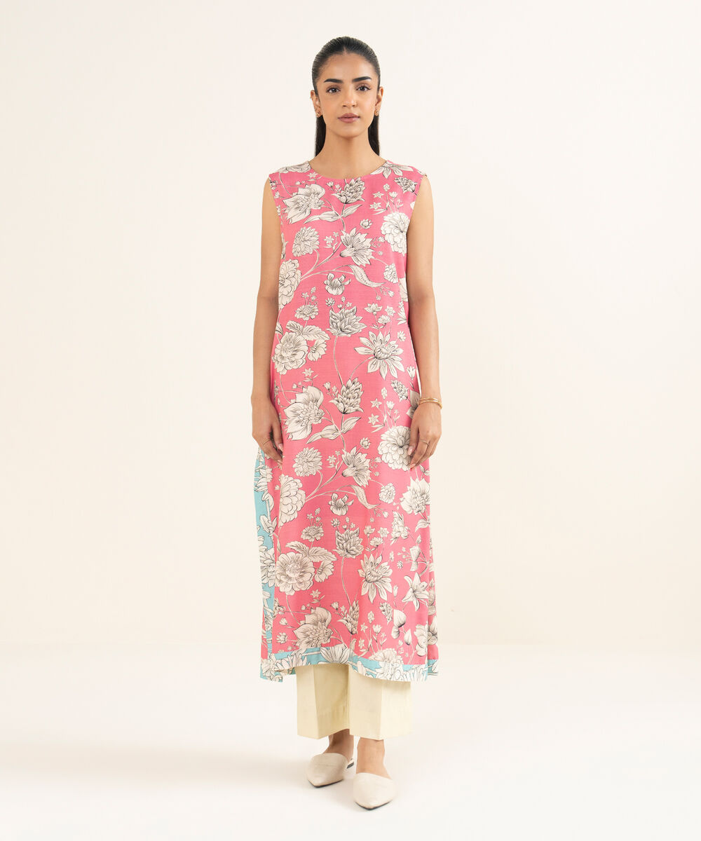 Women's RTW Herringbone Printed Pink Straight Shirt