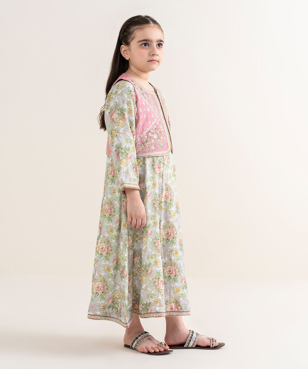 Girl's Viscose Raw Silk Multi Embroidered 2 Piece Suit