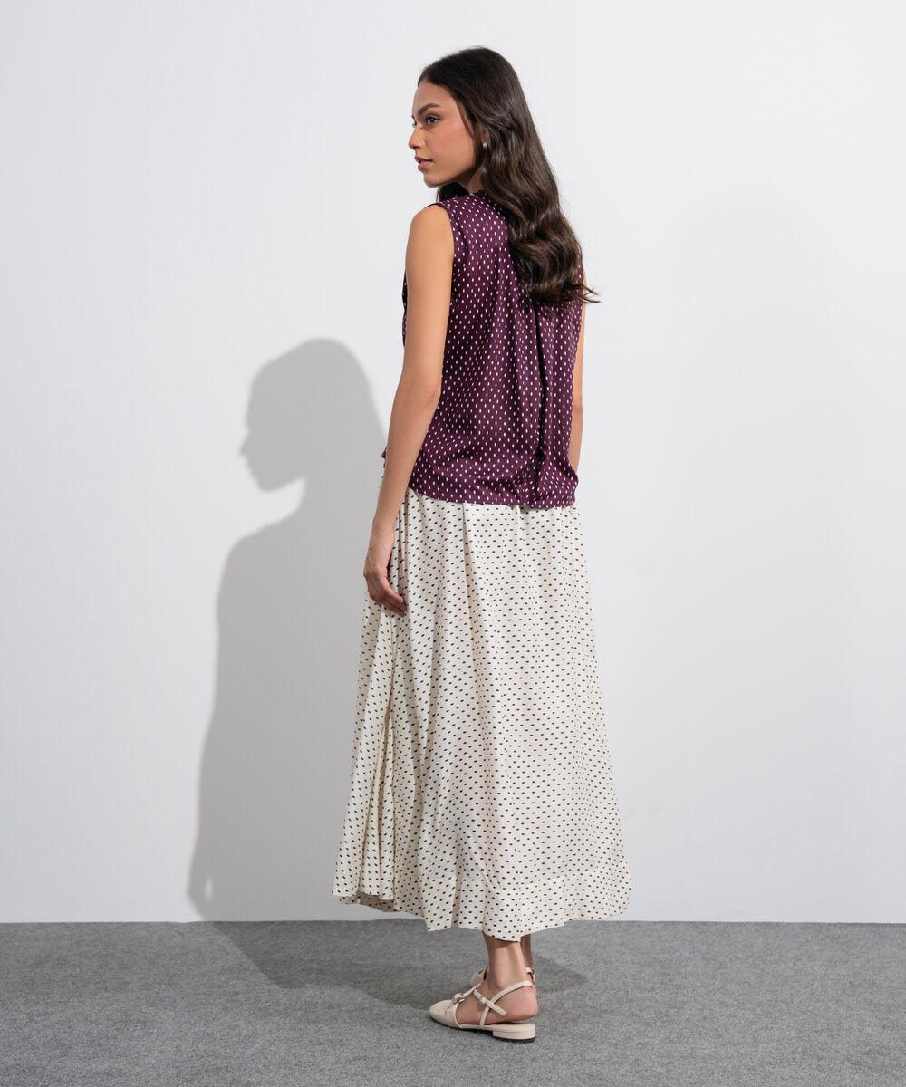 Women's Western Merlot And White Polka Dots Sleeveless Top