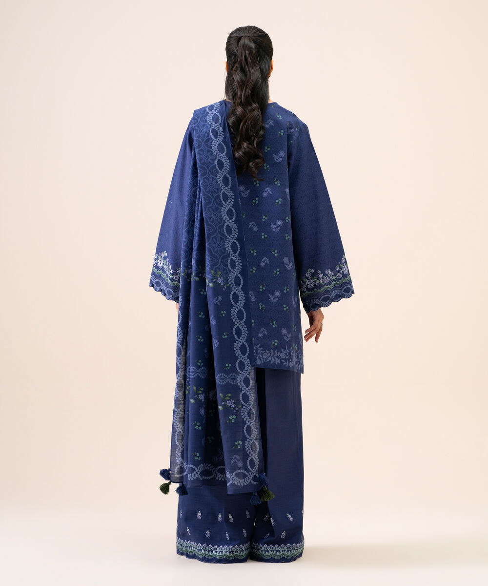 Women's Unstitched Light Khaddar Embroidered Dark Blue 3 Piece Suit