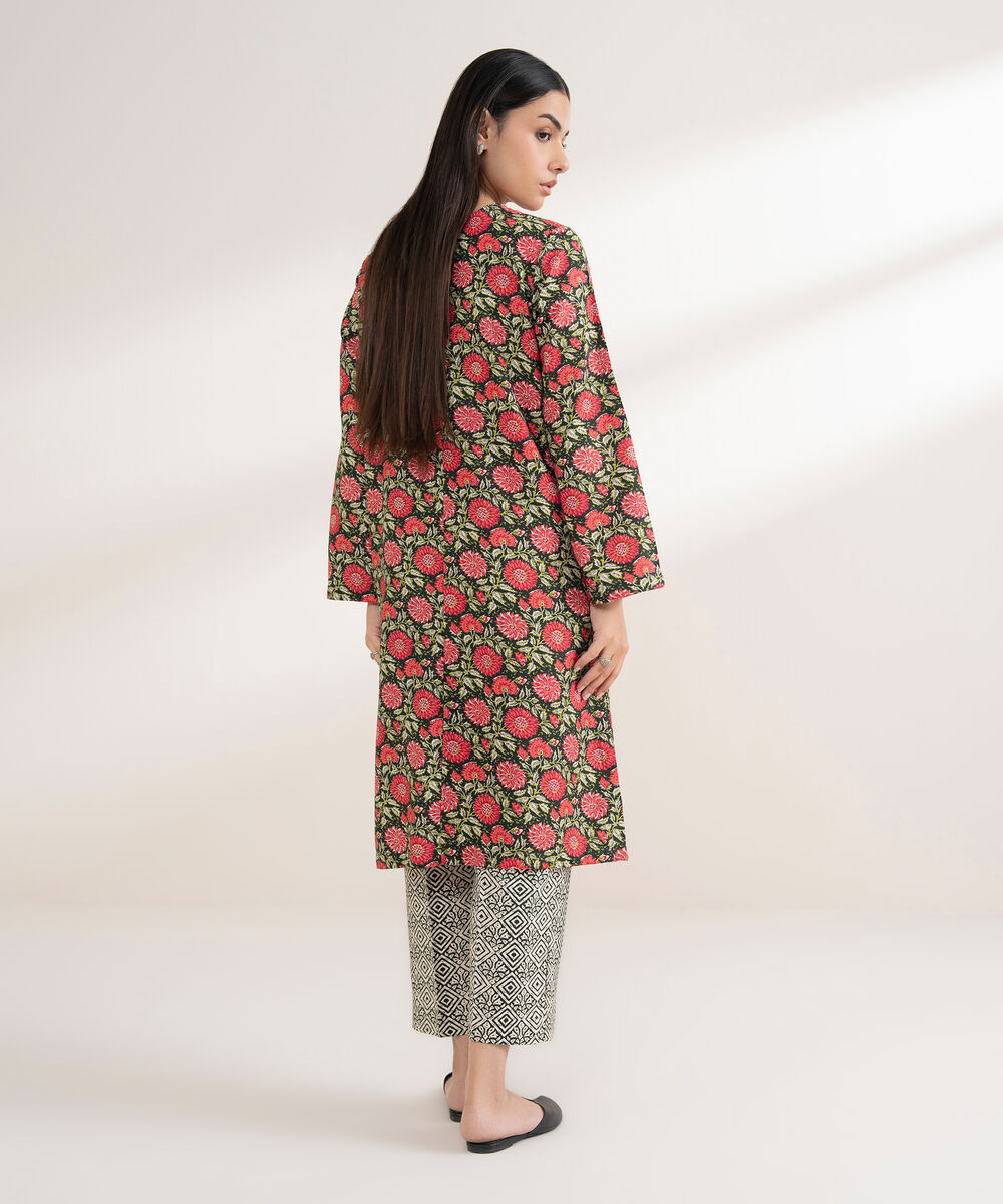 Women's RTW Arabic Khaddar Printed Straight Black Shirt