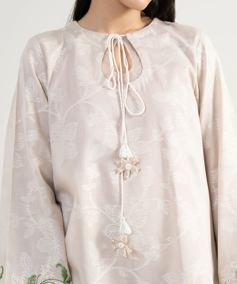 Women's RTW Extra Weft Jacquard Embroidered Beige 2 Piece Suit