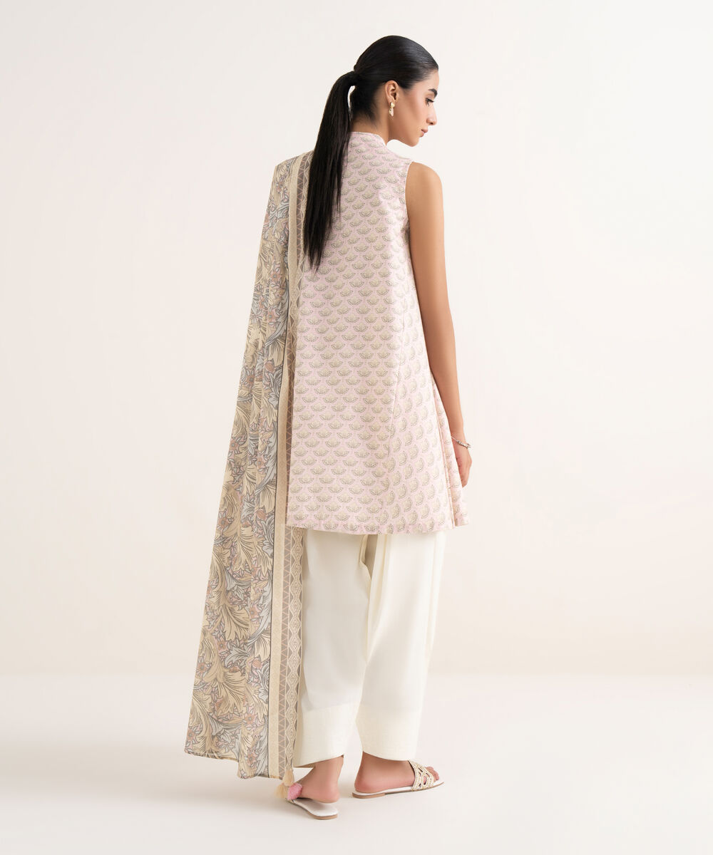 Women's Unstitched Cotton Printed Pink Two Piece Suit