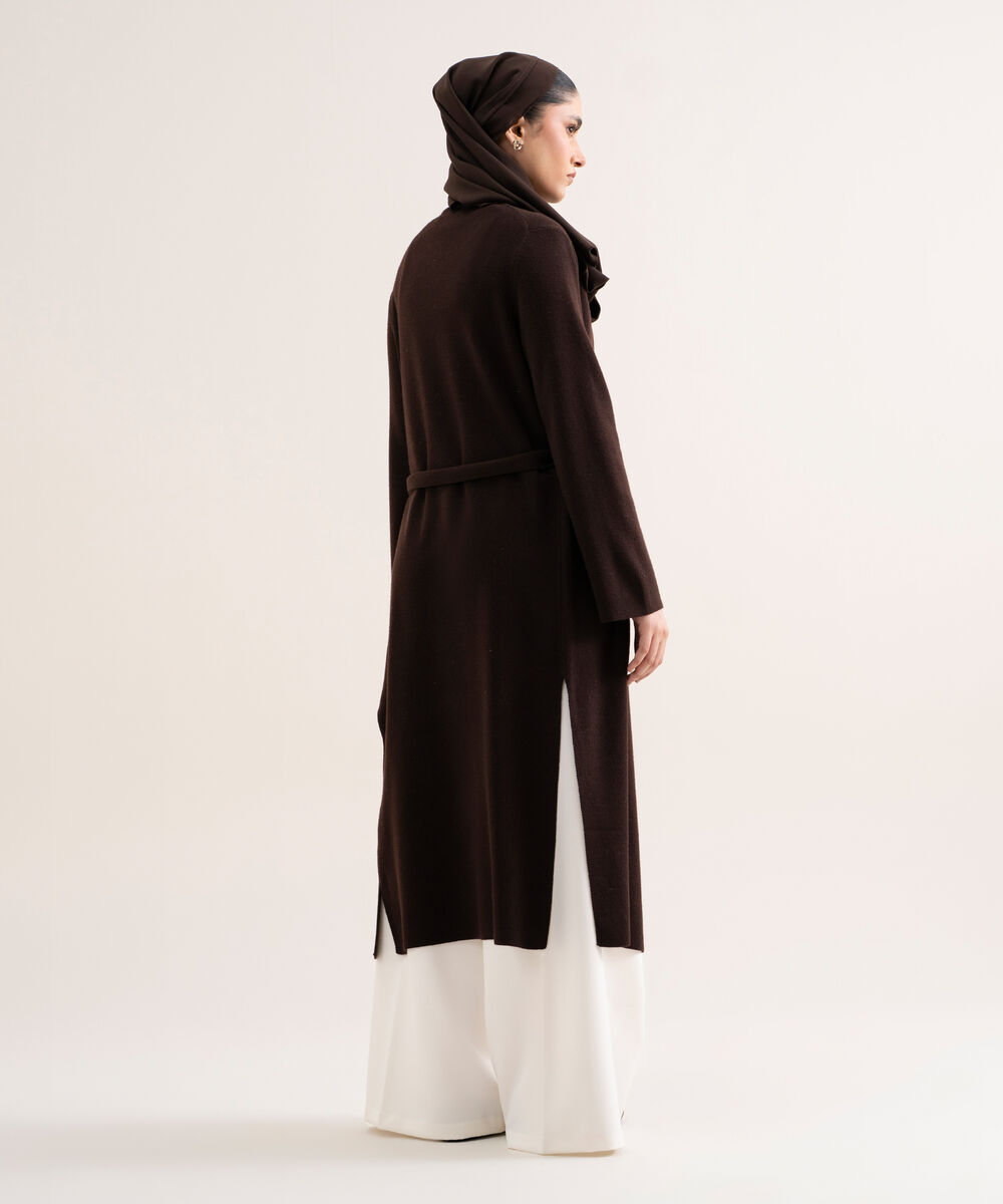 Women's Dark Brown Solid Sweater-Knit Abaya Set