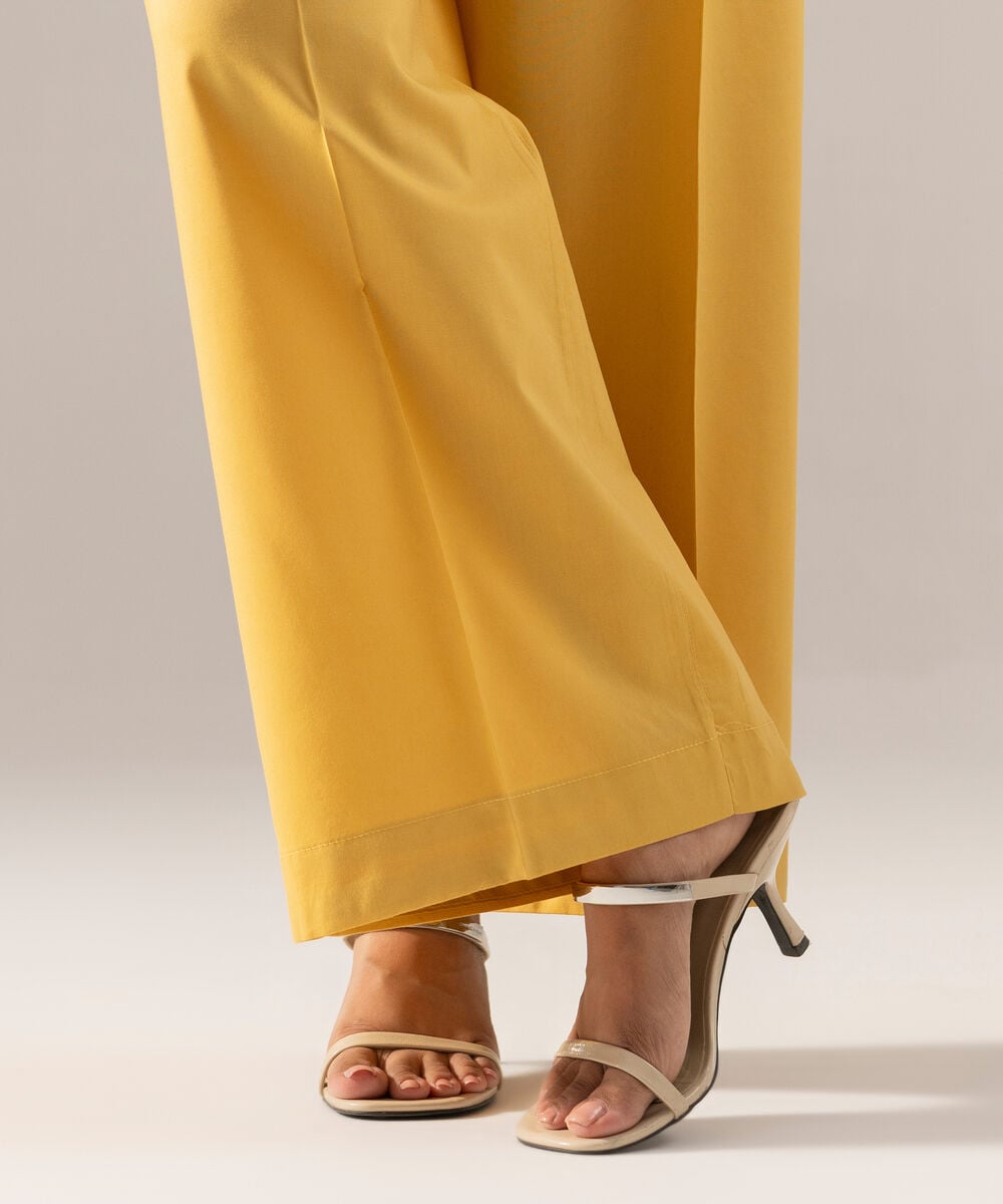 Women's RTW Solid Yellow Cotton Viscose Culottes