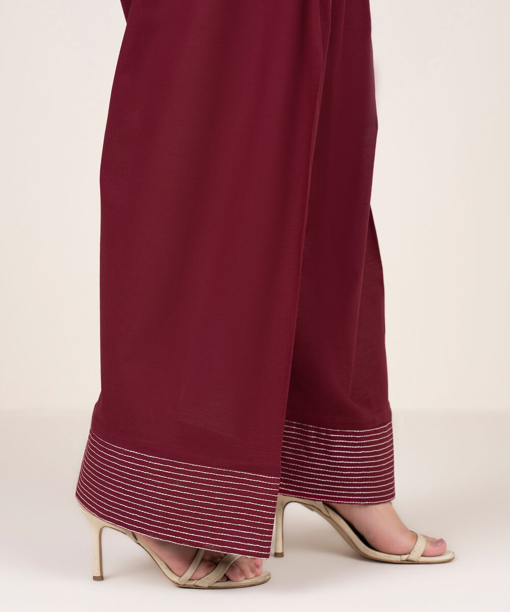 Women's RTW Light Khaddar Embroidered Maroon Shalwar
