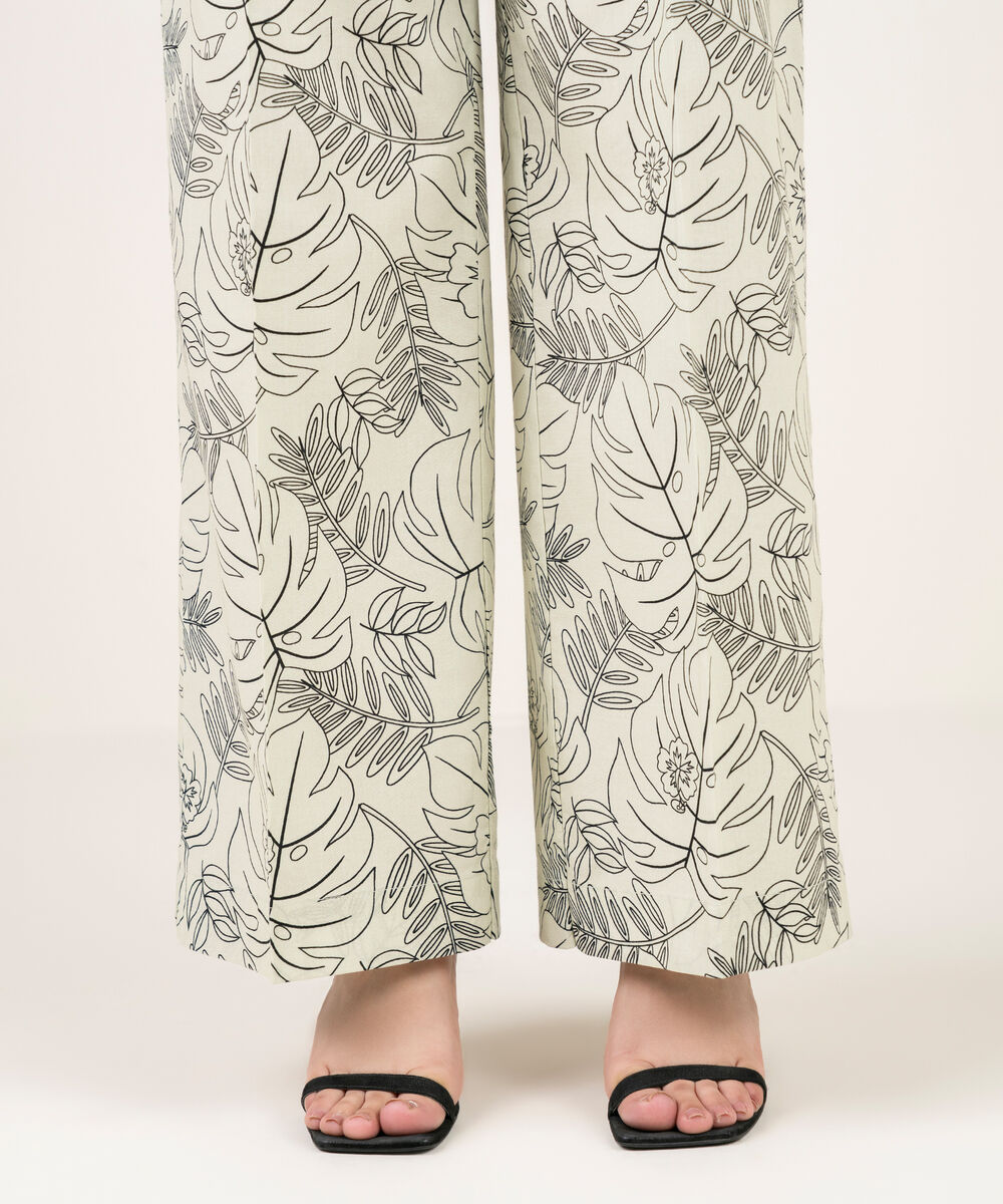 Women's RTW Cambric Printed Off White Culottes