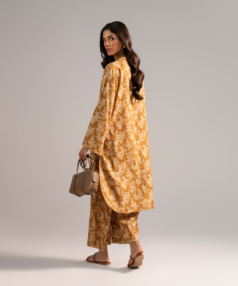 Women's RTW Arabic Lawn Printed Brown 2 Piece Suit
