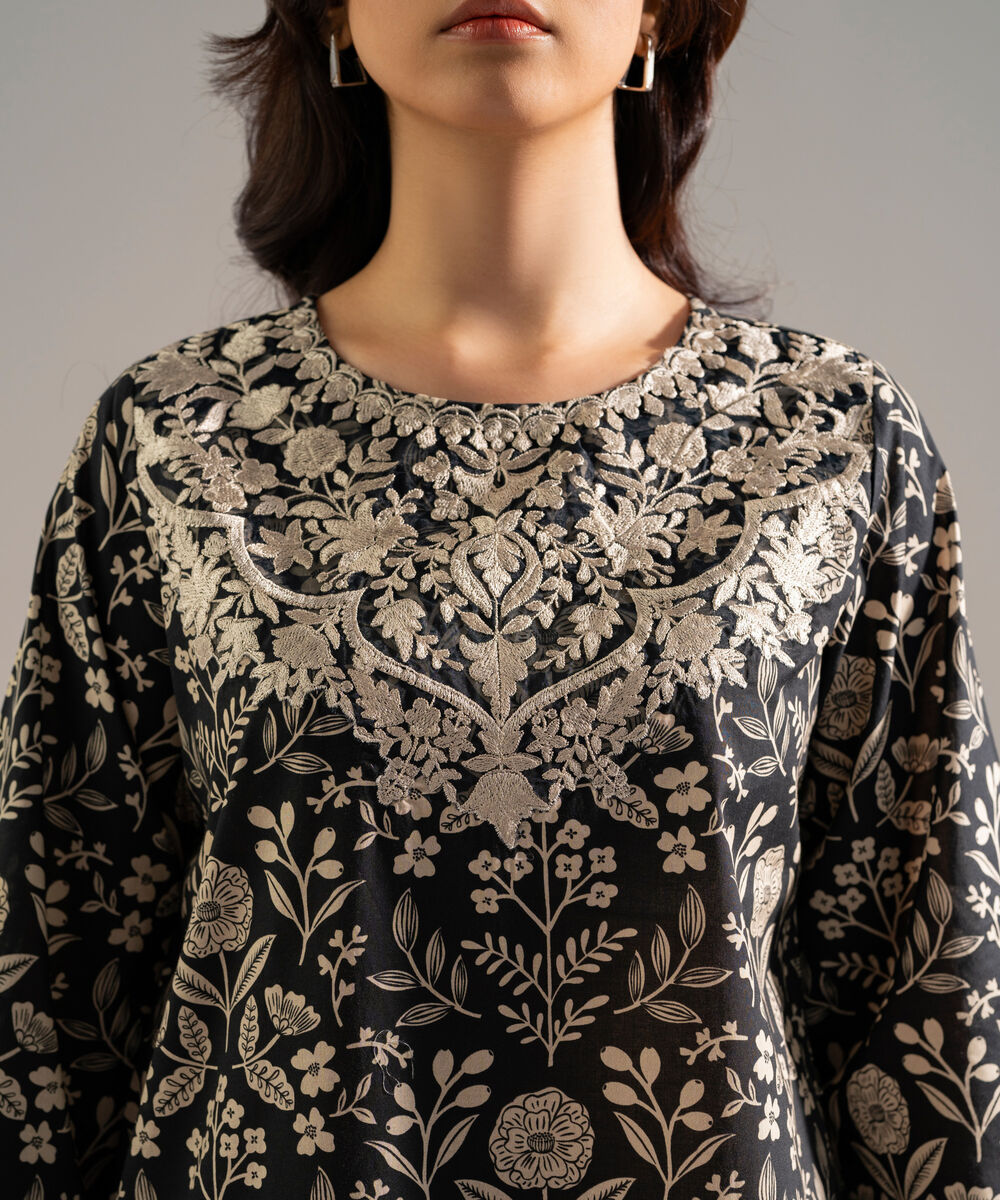 Women's RTW Lawn Embroidered Black 2 Piece Suit