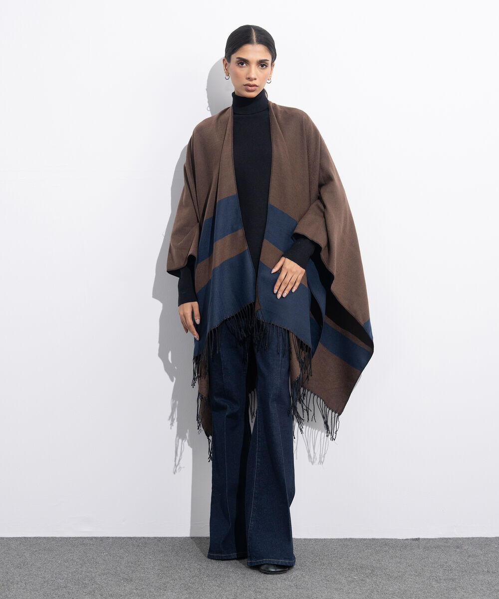 Women's Western Wear Blue & Brown Cape Shawl