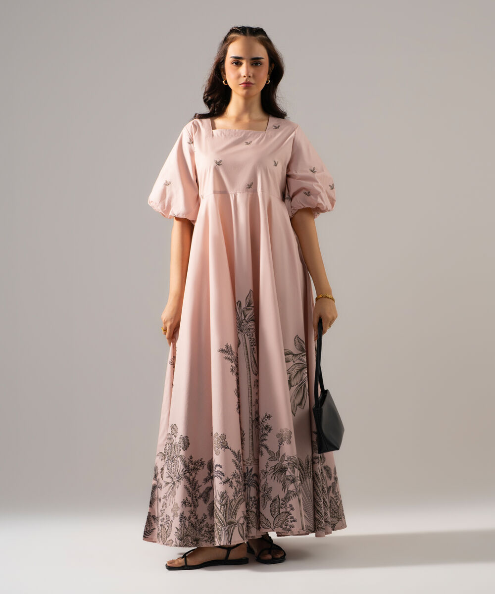 Women's RTW Poplin Printed Pink Dress