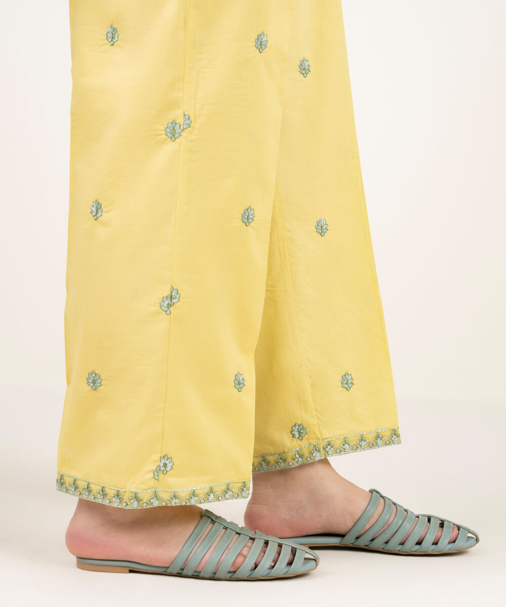 Women's RTW Cambric Embroidered Yellow Straight Pants