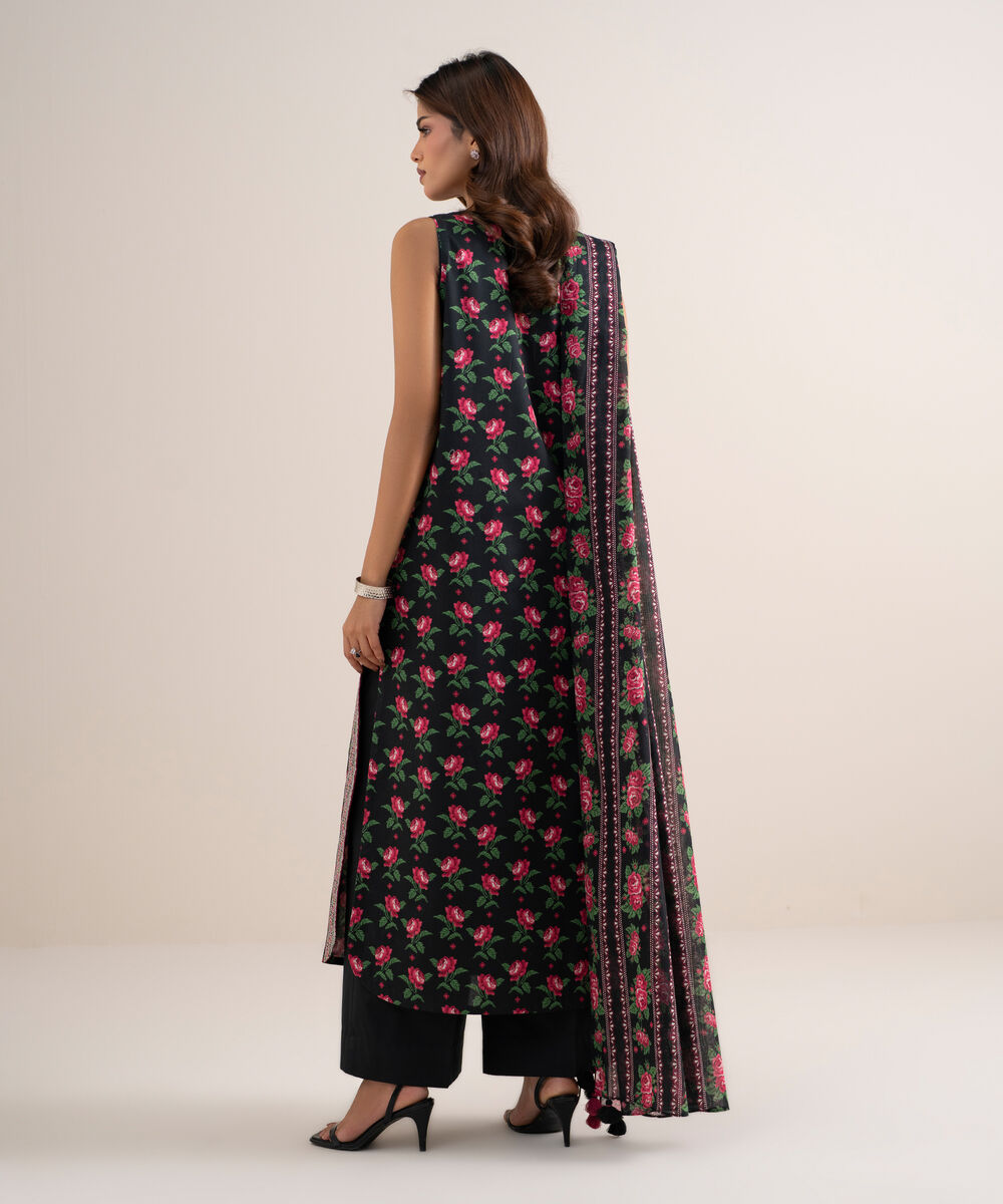 Women's Unstitched Lawn Printed Black 3 Piece Suit